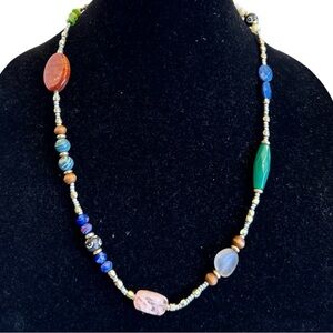 Necklace Art Glass Orange Dragon Vein Agate Beaded Colorful Adjustable Strand